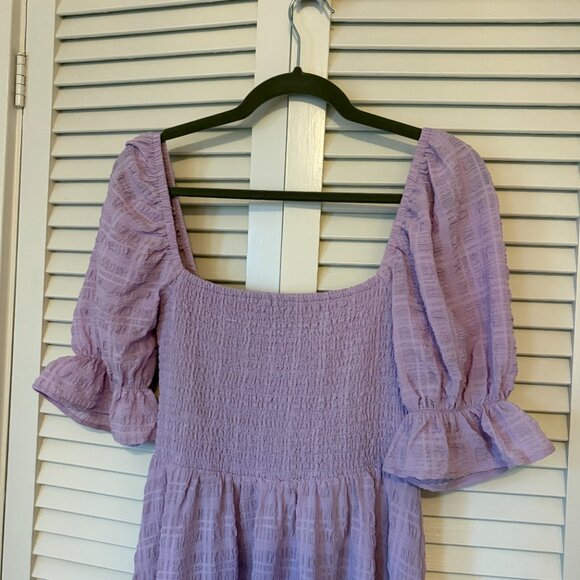 Altar'd State Magnolia Midi Dress purple puff sleeves medium EUC - Picture 4 of 8